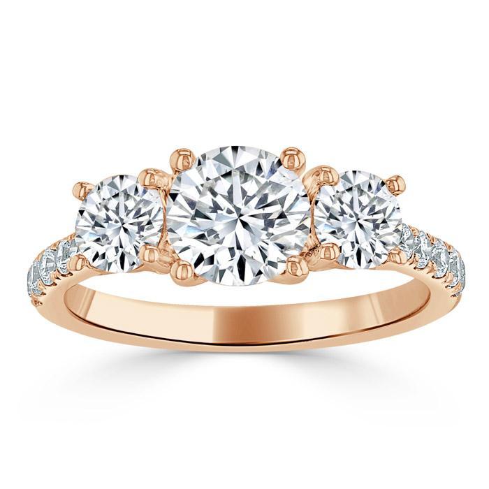 1.20ct  Round Cut Moissanite 3 stone Engagement Ring,  Available in White Gold, Platinum, Rose Gold or Yellow Gold