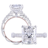 5.00ct Radiant Cut Moissanite Engagement Ring, Vintage Design, 14Kt 585 White Gold