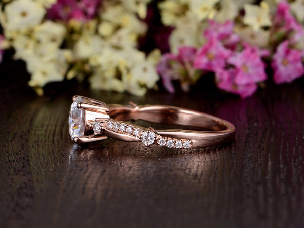 Round Cut Moissanite Engagement Ring, Unique Vintage Design, Choose Your Stone Size & Metal