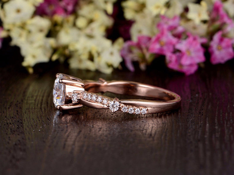 Round Cut Moissanite Engagement Ring, Unique Vintage Design, Choose Your Stone Size & Metal
