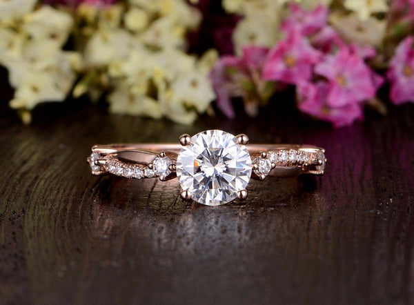 Round Cut Moissanite Engagement Ring, Unique Vintage Design, Choose Your Stone Size & Metal