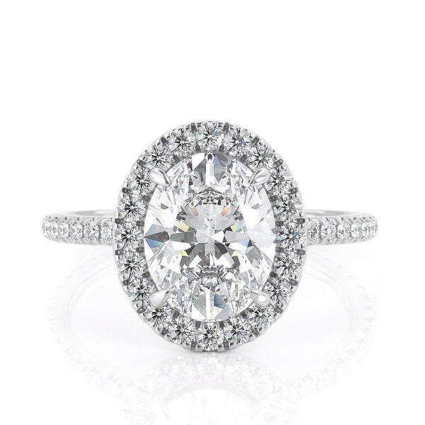 2.00ct Oval Cut Moissanite, Classic Halo Engagement Ring, Available in White Gold or Platinum