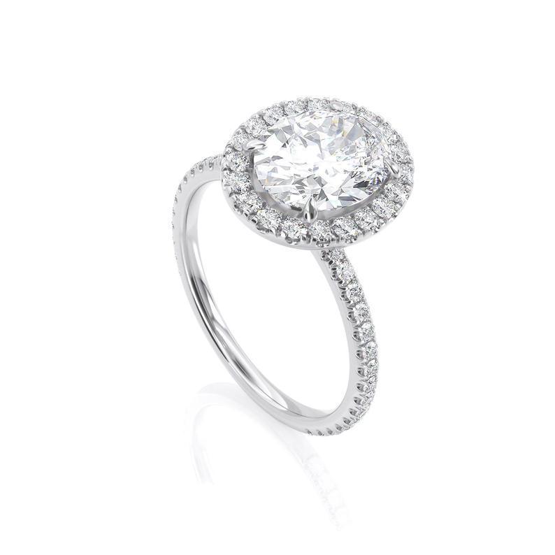 2.00ct Oval Cut Moissanite, Classic Halo Engagement Ring, Available in White Gold or Platinum