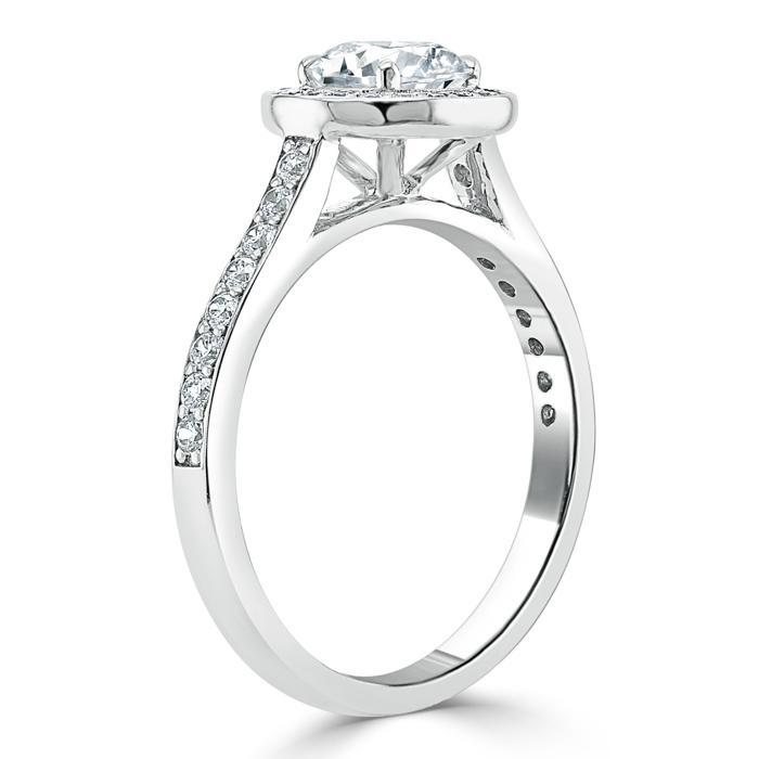 1.35ct  Round Cut Moissanite Halo Engagement Ring, Tiffany Style,  Available in White Gold, Platinum, Rose Gold or Yellow Gold