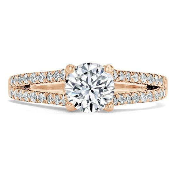 Lab-Diamond, Round Cut Engagement Ring, Tiffany Style Double Row Band, Choose Your Stone Size and Metal