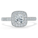 Lab-Diamond Cushion Cut Halo Engagement Ring, Tiffany Style, Choose Your Stone Size and Metal