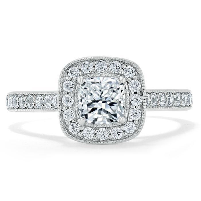 Lab-Diamond Cushion Cut Halo Engagement Ring, Tiffany Style, Choose Your Stone Size and Metal