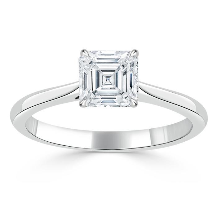 1.00ct Asscher Cut Moissanite Engagement Ring, Classic Style,  Available in White Gold, Platinum, Rose Gold or Yellow Gold