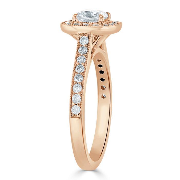 Lab-Diamond Cushion Cut Halo Engagement Ring, Tiffany Style, Choose Your Stone Size and Metal
