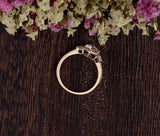Round Cut Moissanite Engagement Ring, Art Deco Trilogy Design, Choose Your Stone Size & Metal