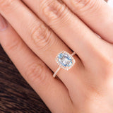 2.50ct Aqua Marine Oval Cut Halo Engagement Ring, Vintage Design, Choose Your Metal