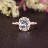 2.50ct Aqua Marine Oval Cut Halo Engagement Ring, Vintage Design, Choose Your Metal