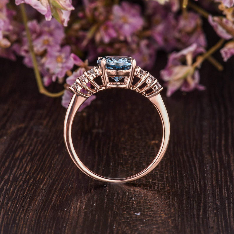 2.00ct Aqua Marine Oval Cut Engagement Ring, Vintage Design, Choose Your Metal