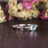 0.50ct Aqua Marine Round Cut Engagement Ring, Vintage Design, Choose Your Metal