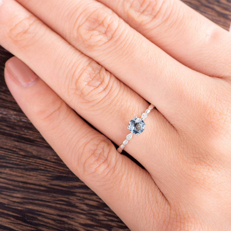0.50ct Aqua Marine Round Cut Engagement Ring, Vintage Design, Choose Your Metal
