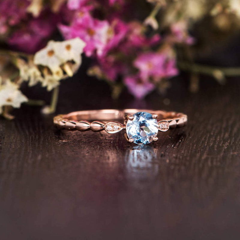 0.50ct Aqua Marine Round Cut Engagement Ring, Vintage Design, Choose Your Metal