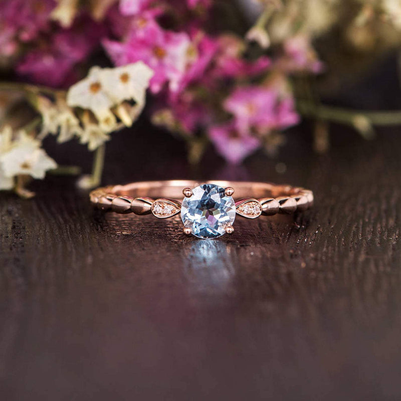 0.50ct Aqua Marine Round Cut Engagement Ring, Vintage Design, Choose Your Metal