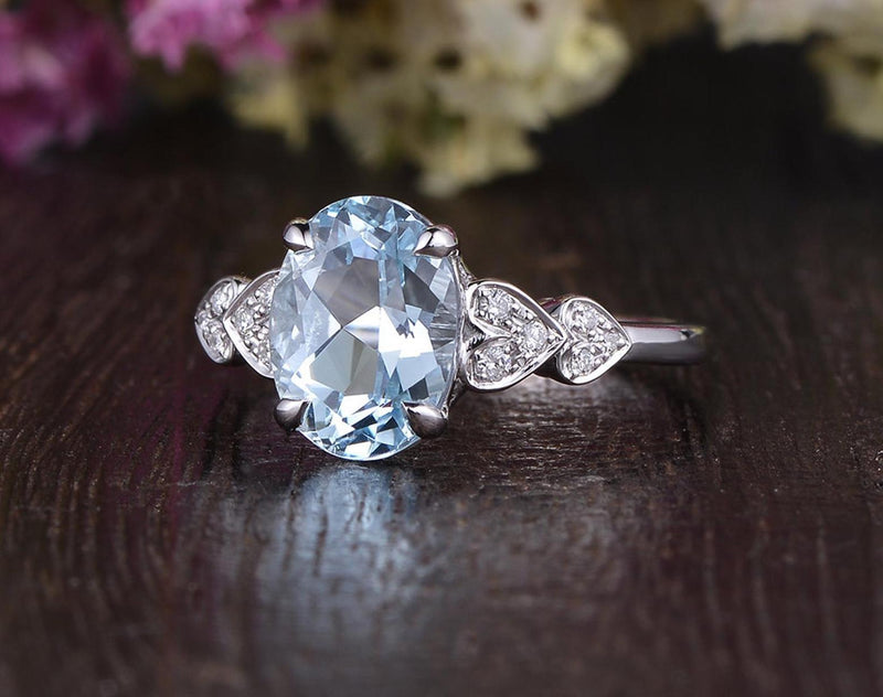 2.00ct Aqua Marine Oval Cut Engagement Ring, Vintage Design, Choose Your Metal