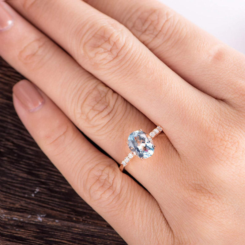 2.00ct Aqua Marine Oval Cut Engagement Ring, Vintage Design, Choose Your Metal