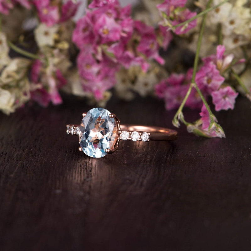 2.00ct Aqua Marine Oval Cut Engagement Ring, Vintage Design, Choose Your Metal