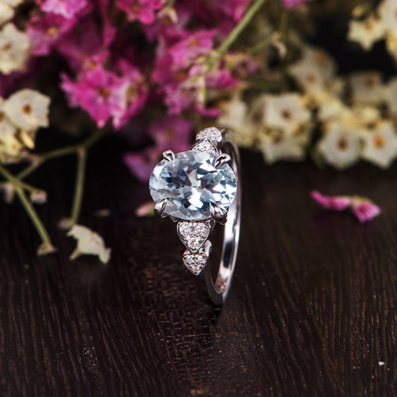 2.00ct Aqua Marine Oval Cut Engagement Ring, Vintage Design, Choose Your Metal