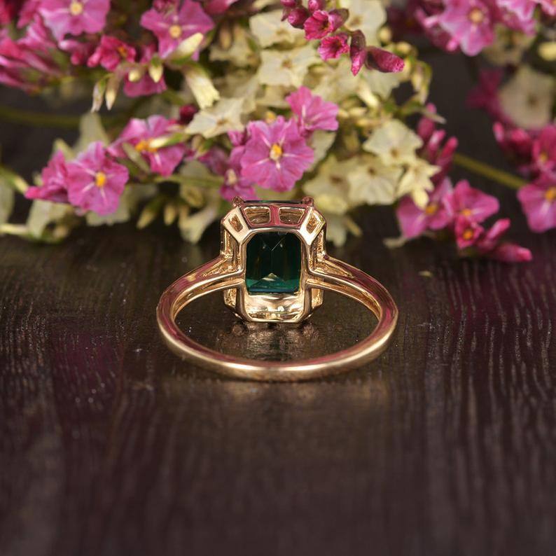 Emerald Cut Lab Grown Emerald Engagement Ring Vintage Design