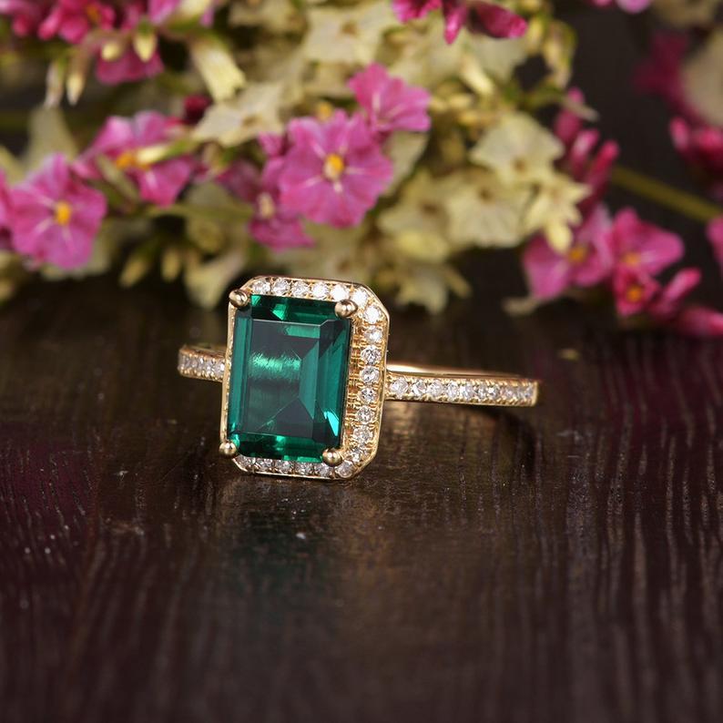 Marquise Cut Emerald Bouquet Engagement Ring Art Deco Bridal Ring -  MollyJewelryUS