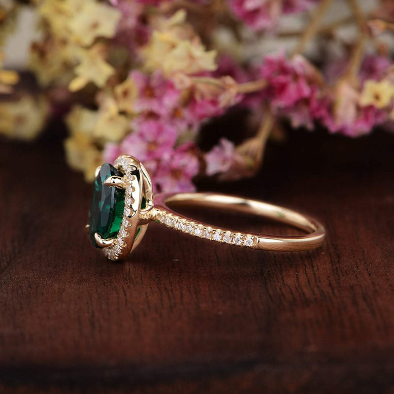 2.00ct Oval Cut Lab Grown Emerald Engagement Ring, Vintage Design, Choose Your Metal