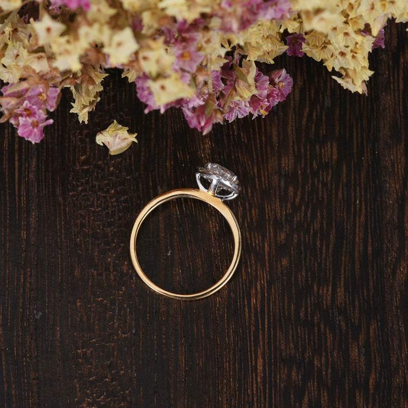 Round Cut Moissanite Engagement Ring, Art Deco Halo Design, Choose Your Stone Size & Metal