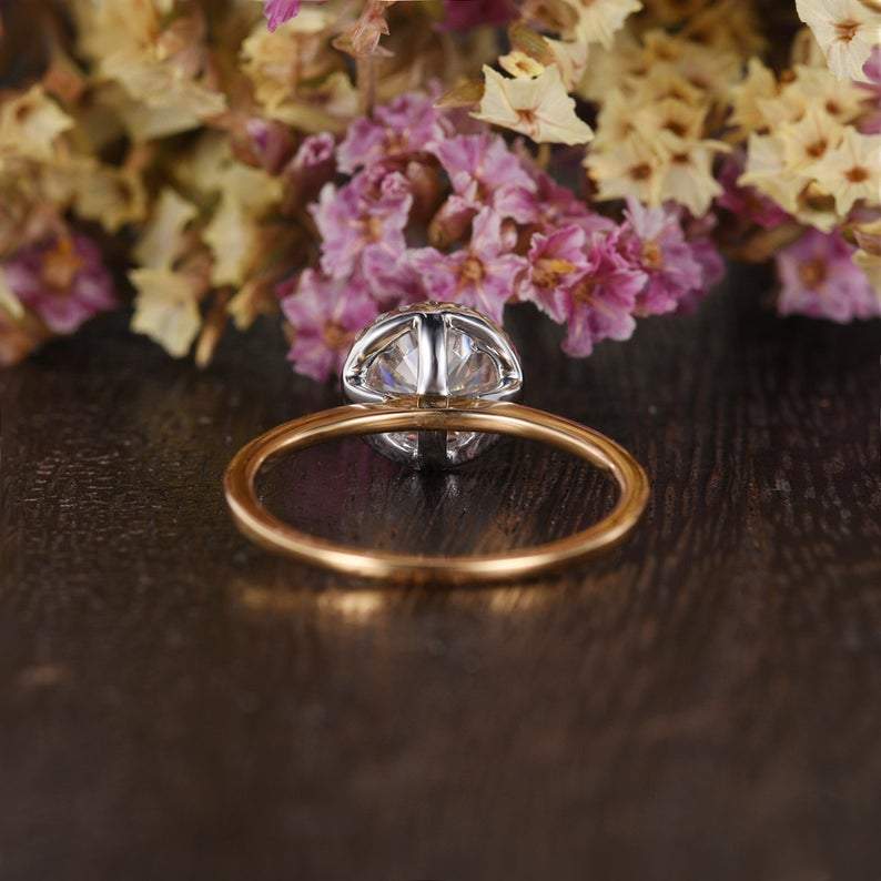 Round Cut Moissanite Engagement Ring, Art Deco Halo Design, Choose Your Stone Size & Metal