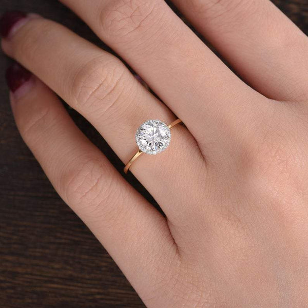 Round Cut Moissanite Engagement Ring, Art Deco Halo Design, Choose Your Stone Size & Metal