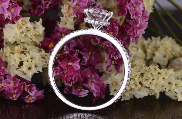 Cushion Cut Moissanite Engagement Ring, Hidden Halo Design, Choose Your Stone Size & Metal