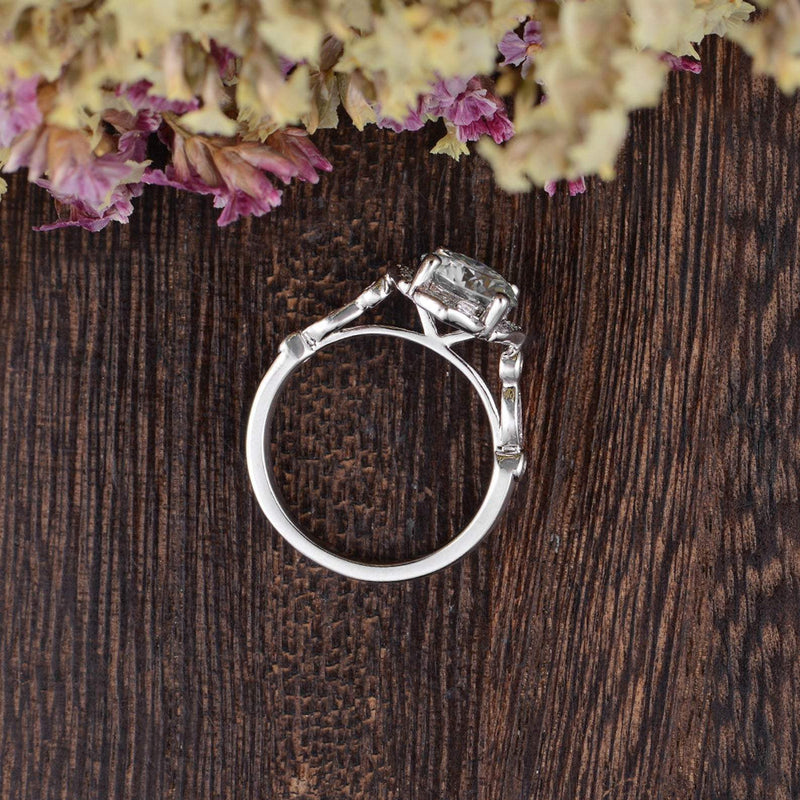 Round Cut Moissanite Engagement Ring, Art Deco Halo Design, Choose Your Stone Size & Metal
