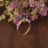 1.25ct Lab Created Blue Sapphire Engagement Ring, Art Deco Vintage Design, Cushion Cut, Available In All Metal Types