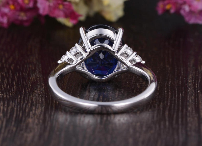 Lab Created Blue Sapphire Ring Art Deco Vintage Design Oval Cut Available In All Metals
