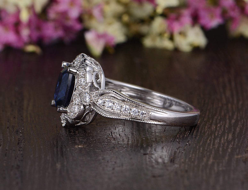 Art Deco White Gold Filigree Flowers Antique Sapphire Engagement Ring — Antique  Jewelry Mall