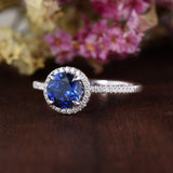 1.25ct Lab Created Blue Sapphire Halo Engagement Ring, Vintage Design, Available In All Metal Types