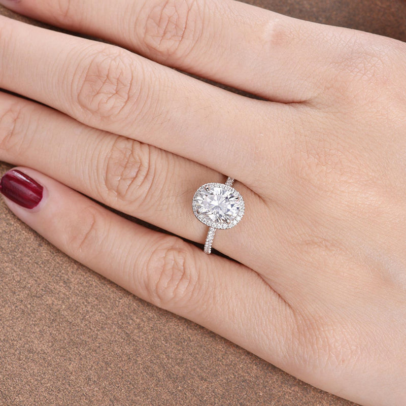 Oval Cut Moissanite Engagement Ring, Vintage Halo Design, Choose Your Stone Size & Metal