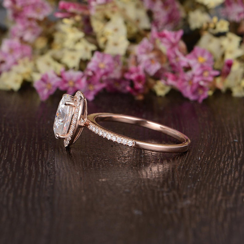 Oval Cut Moissanite Engagement Ring, Vintage Halo Design, Choose Your Stone Size & Metal