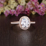 Oval Cut Moissanite Engagement Ring, Vintage Halo Design, Choose Your Stone Size & Metal