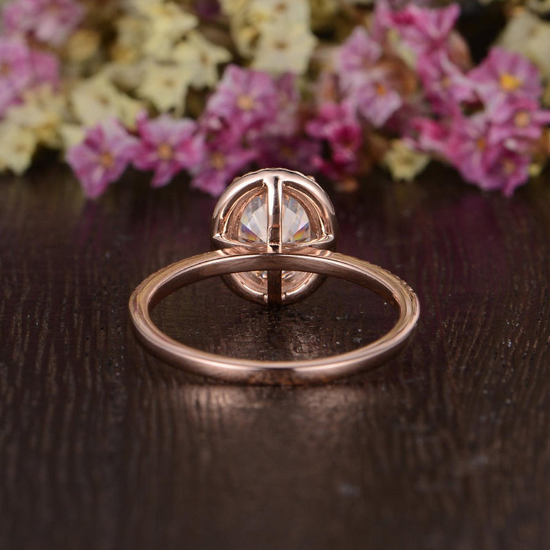 Oval Cut Moissanite Engagement Ring, Vintage Halo Design, Choose Your Stone Size & Metal