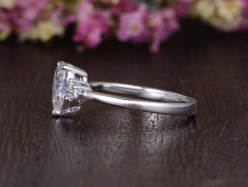 Pear Cut Moissanite Engagement Ring, Edwardian Design, Choose Your Stone Size & Metal