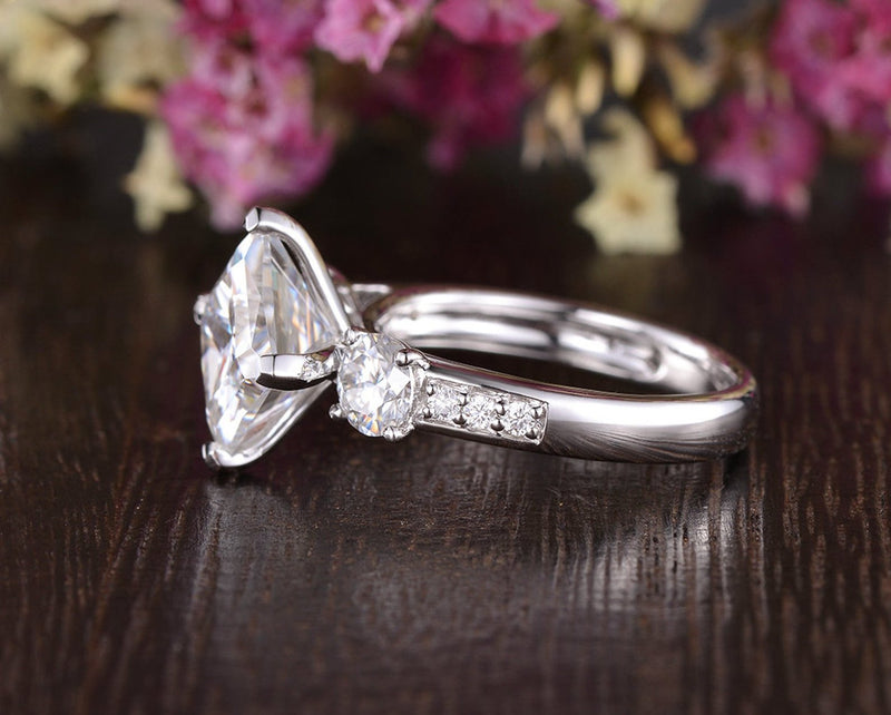 Princess Cut Moissanite Engagement Ring, Vintage Design, Choose Your Stone Size & Metal