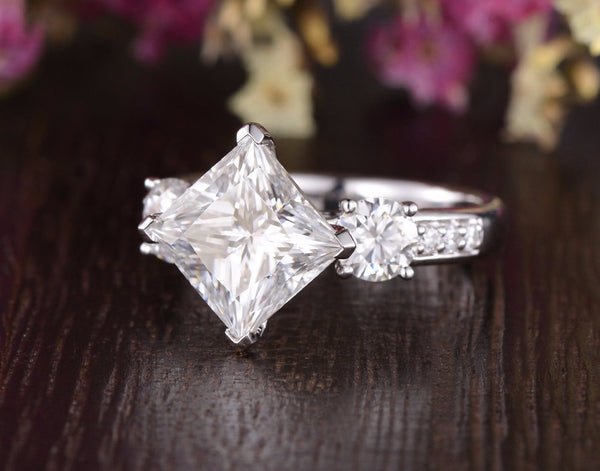 Princess Cut Moissanite Engagement Ring, Vintage Design, Choose Your Stone Size & Metal