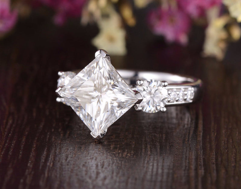 Princess Cut Moissanite Engagement Ring, Vintage Design, Choose Your Stone Size & Metal