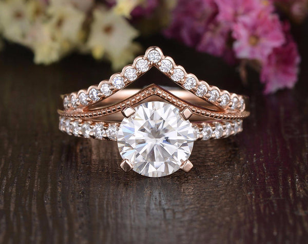 1.75ct Moissanite Ring Set, Round Cut Halo, Colour F, Clarity VVS, Available in a Choice of Metals, Centre Stone 1.25ct