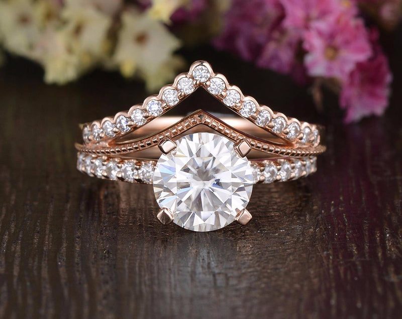 1.75ct Moissanite Ring Set, Round Cut Halo, Colour F, Clarity VVS, Available in a Choice of Metals, Centre Stone 1.25ct