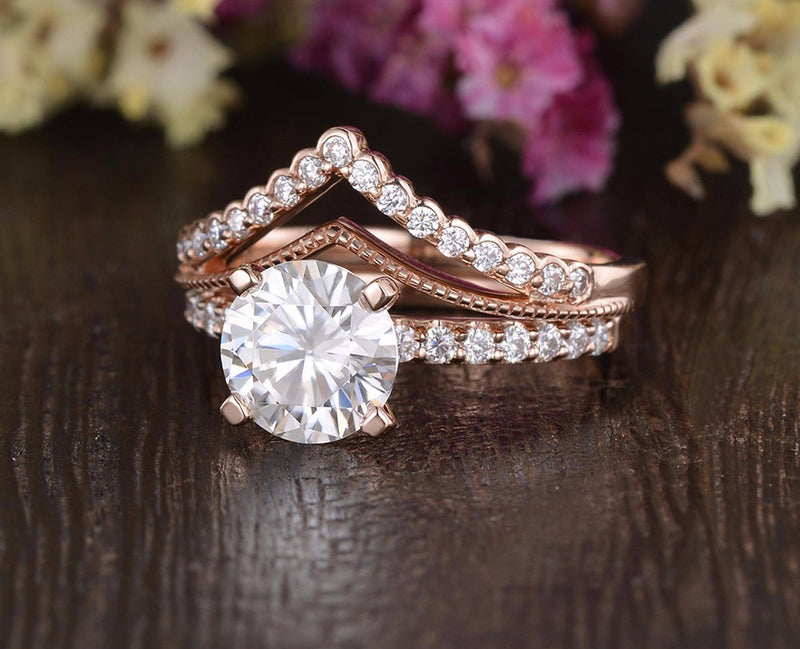 1.75ct Moissanite Ring Set, Round Cut Halo, Colour F, Clarity VVS, Available in a Choice of Metals, Centre Stone 1.25ct