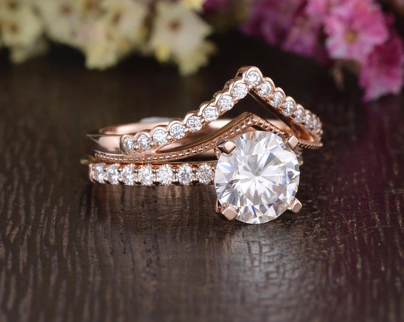 1.75ct Moissanite Ring Set, Round Cut Halo, Colour F, Clarity VVS, Available in a Choice of Metals, Centre Stone 1.25ct