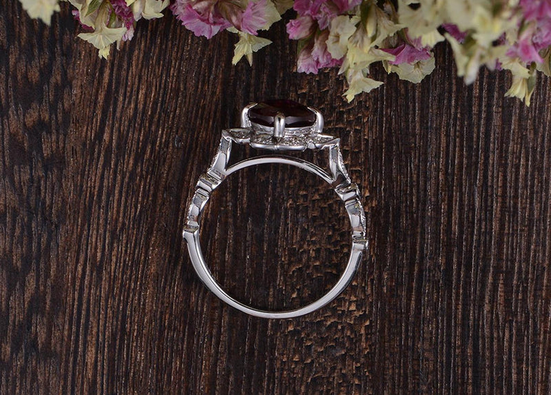 2.00ct Lab Created Ruby Engagement Ring, Art Deco Vintage Design, Cushion Cut, Available In All Metal Types